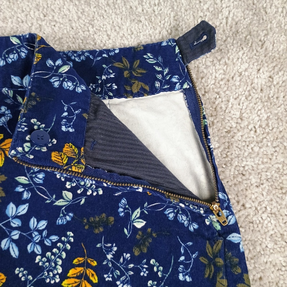 Talbots Womens Navy Corduroy Pencil Skirt Leaves Floral Pockets Side Zip Size 6 - Picture 2 of 13